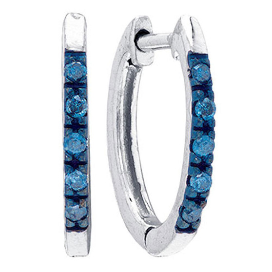 Earrings |  Sterling Silver Womens Round Blue Color Enhanced Diamond Hoop Earrings 1/10 Cttw |  Splendid Jewellery