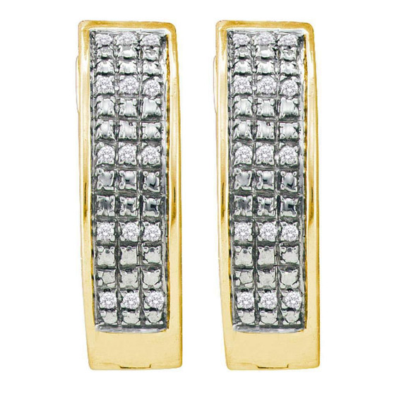 Earrings |  Yellow-tone Sterling Silver Womens Round Pave-set Diamond Triple Row Hoop Earrings 1/10 Cttw |  Splendid Jewellery