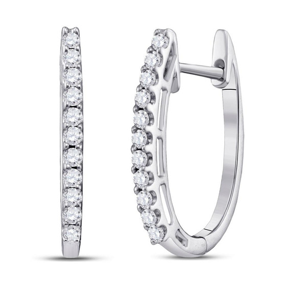 Earrings |  14kt White Gold Womens Round Diamond Hoop Earrings 1/4 Cttw |  Splendid Jewellery