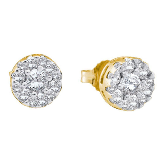 Earrings |  14kt Yellow Gold Womens Round Diamond Flower Cluster Stud Earrings 1/2 Cttw |  Splendid Jewellery