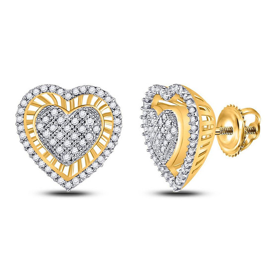 Earrings |  10kt Yellow Gold Womens Round Diamond Heart Cluster Stud Earrings 1/3 Cttw |  Splendid Jewellery