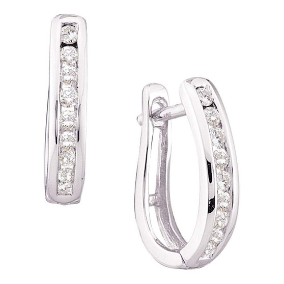Earrings |  14kt White Gold Womens Round Diamond Oblong Hoop Earrings 1/4 Cttw |  Splendid Jewellery