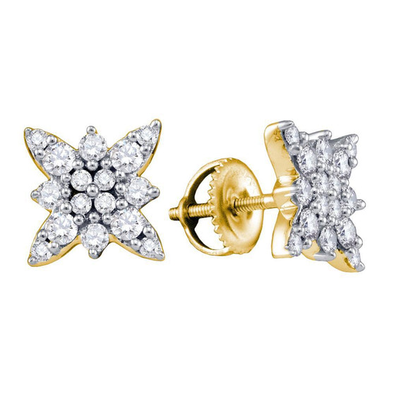 Earrings |  14kt Yellow Gold Womens Round Diamond Starburst Cluster Earrings 5/8 Cttw |  Splendid Jewellery