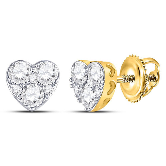 Earrings |  10kt Yellow Gold Womens Round Diamond Heart Earrings 1/2 Cttw |  Splendid Jewellery