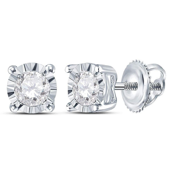 Earrings |  10kt White Gold Womens Round Diamond Solitaire Stud Earrings 1/3 Cttw |  Splendid Jewellery