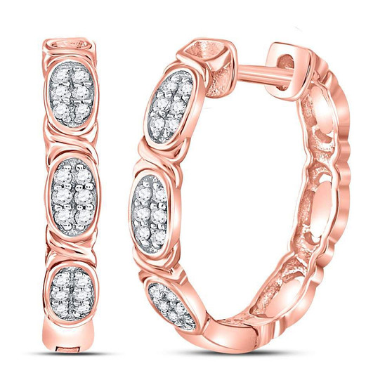 Earrings |  14kt Rose Gold Womens Round Diamond Hoop Earrings 1/6 Cttw |  Splendid Jewellery