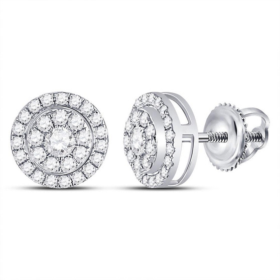 Earrings |  14kt White Gold Womens Round Diamond Solitaire Cluster Stud Earrings 3/4 Cttw |  Splendid Jewellery
