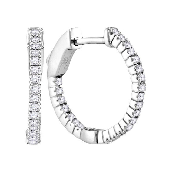 Earrings |  14kt White Gold Womens Round Diamond Single Row Hoop Earrings 1/3 Cttw |  Splendid Jewellery