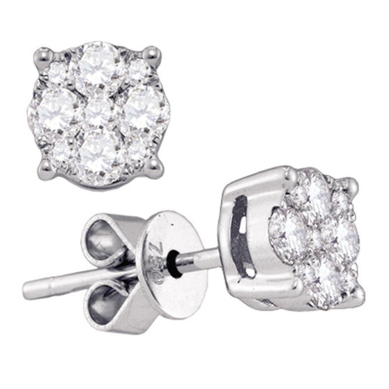 Earrings |  18kt White Gold Womens Round Diamond Cluster Earrings 1/3 Cttw |  Splendid Jewellery