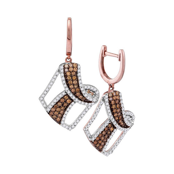 Earrings |  10kt Rose Gold Womens Round Brown Diamond Dangle Earrings 1-3/4 Cttw |  Splendid Jewellery