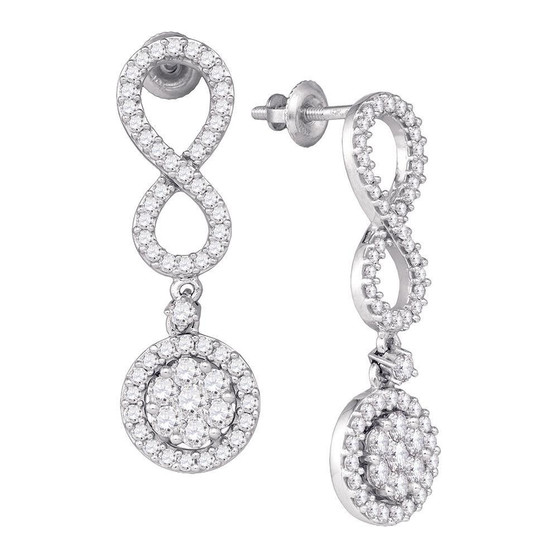 Earrings |  10kt White Gold Womens Round Diamond Cluster Dangle Infinity Earrings 1-1/4 Cttw |  Splendid Jewellery