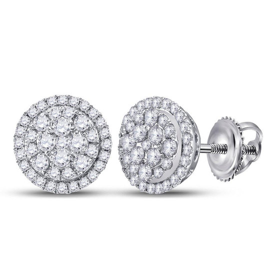 Earrings |  14kt White Gold Womens Round Diamond Halo Cluster Earrings 1/2 Cttw |  Splendid Jewellery