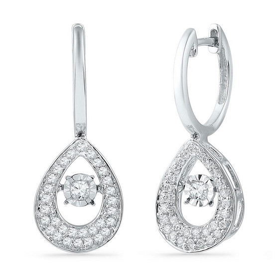 Earrings |  10kt White Gold Womens Round Diamond Teardrop Moving Twinkle Dangle Earrings 1/2 Cttw |  Splendid Jewellery
