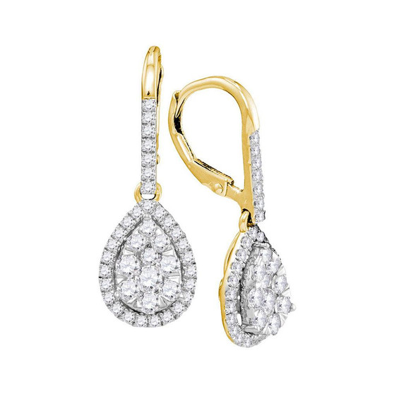 Earrings |  14kt Yellow Gold Womens Round Diamond Leverback Teardrop Dangle Earrings 1-3/8 Cttw |  Splendid Jewellery