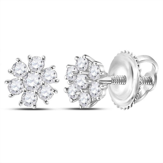 Earrings |  10kt White Gold Womens Round Diamond Flower Cluster Burst Earrings 1/8 Cttw |  Splendid Jewellery