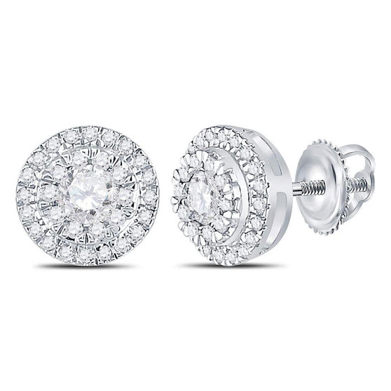 Earrings |  10kt White Gold Womens Round Diamond Circle Cluster Stud Earrings 1/2 Cttw |  Splendid Jewellery