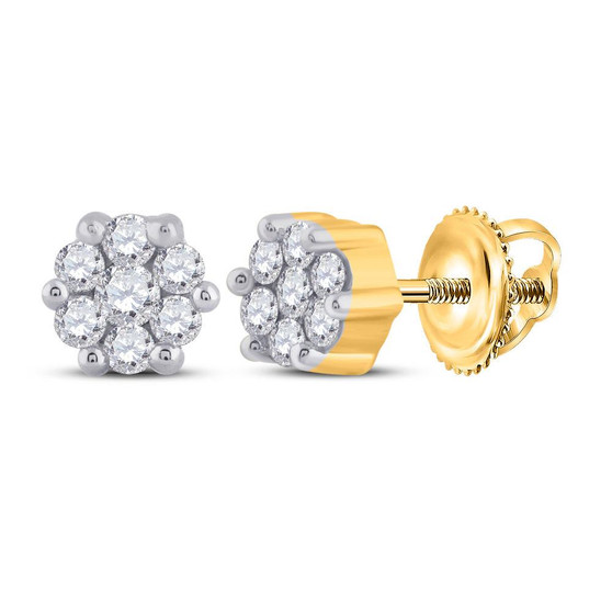 Earrings |  Yellow-tone Sterling Silver Womens Round Diamond Flower Cluster Stud Earrings 1/6 Cttw |  Splendid Jewellery