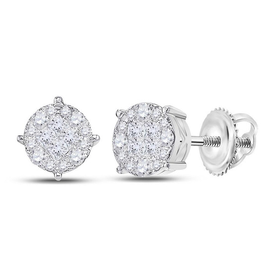 Earrings |  14kt White Gold Womens Princess Round Diamond Cluster Earrings 2 Cttw |  Splendid Jewellery