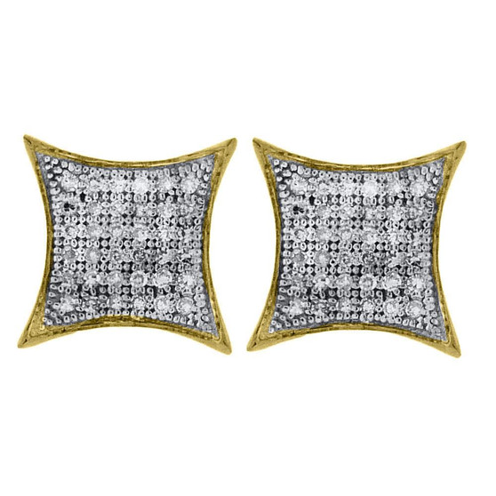 Earrings |  10kt Yellow Gold Womens Round Diamond Square Kite Cluster Earrings 1/4 Cttw |  Splendid Jewellery
