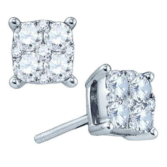Earrings |  18kt White Gold Womens Round Diamond Square Cluster Earrings 1-1/2 Cttw |  Splendid Jewellery