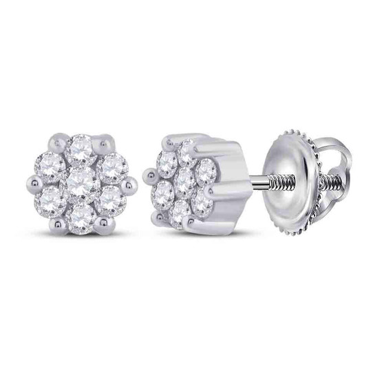 Earrings |  Sterling Silver Womens Round Diamond Flower Cluster Stud Earrings 1/6 Cttw |  Splendid Jewellery