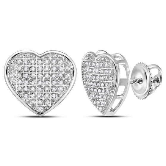 Earrings |  Sterling Silver Womens Round Diamond Heart Earrings 1/3 Cttw |  Splendid Jewellery