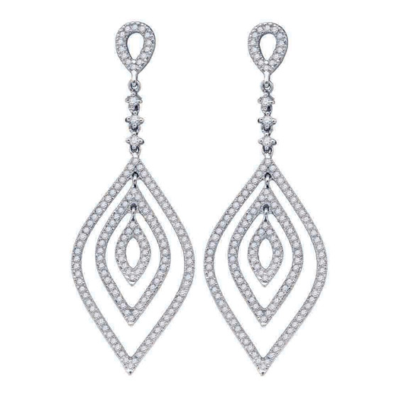 Earrings |  14kt White Gold Womens Round Diamond Oval Dangle Earrings 1 Cttw |  Splendid Jewellery