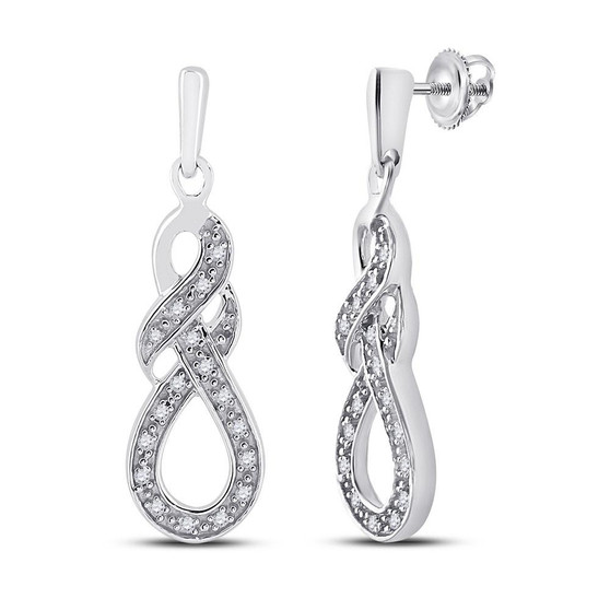 Earrings |  Sterling Silver Womens Round Diamond Dangle Earrings 1/8 Cttw |  Splendid Jewellery