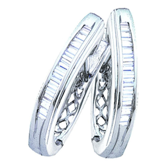 Earrings |  Sterling Silver Womens Baguette Diamond Hoop Earrings 1/3 Cttw |  Splendid Jewellery