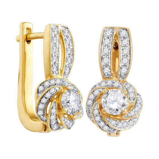 Earrings |  10kt Yellow Gold Womens Round Diamond Swirled Cluster Hoop Earrings 3/4 Cttw |  Splendid Jewellery