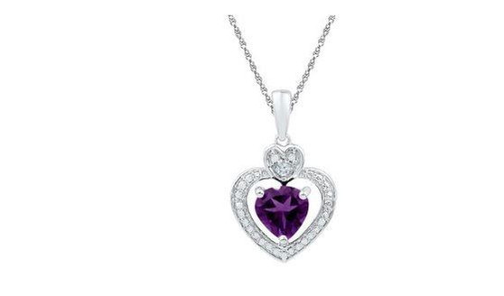 February Birthstone Purple Lab Amethyst Diamond Heart Pendant