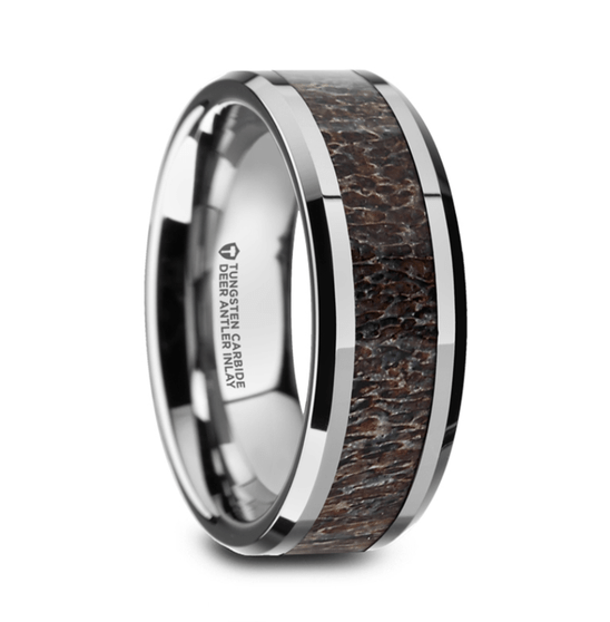 Tungsten Wedding Band with Antler Inlay