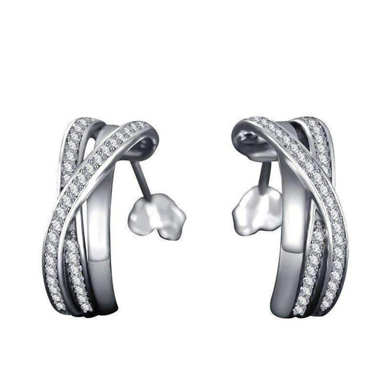 Sterling Silver Entwined with Clear Cubic Zirconia Earrings