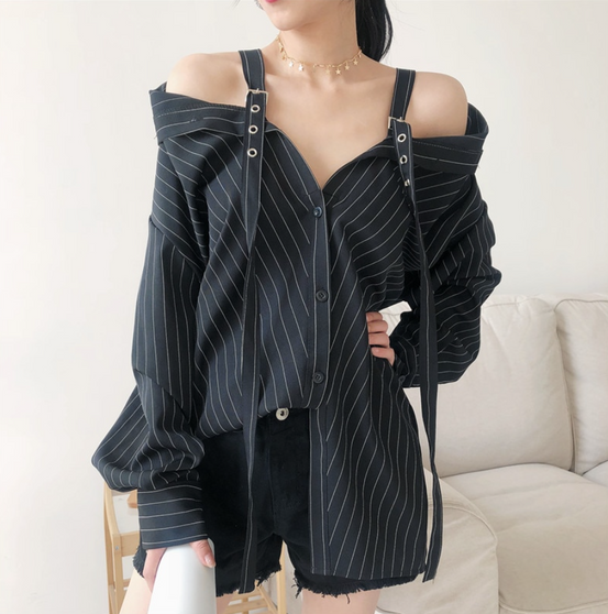 Black Striped Off Shoulder Blouse