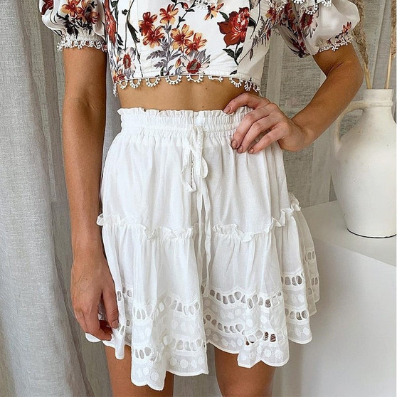 Lace Embroidery White Skirt