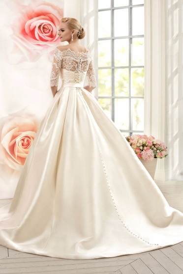 Lace Wedding Dresses Satin Half Sleeves Bridal Wedding Dress Robe De Mariage vestido de casamento