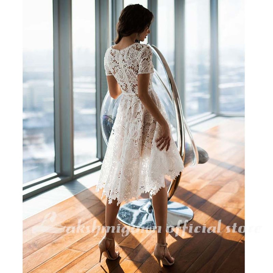 Lace short Wedding Dresses Knee-Length Summer Beach A-line Bridal Gowns