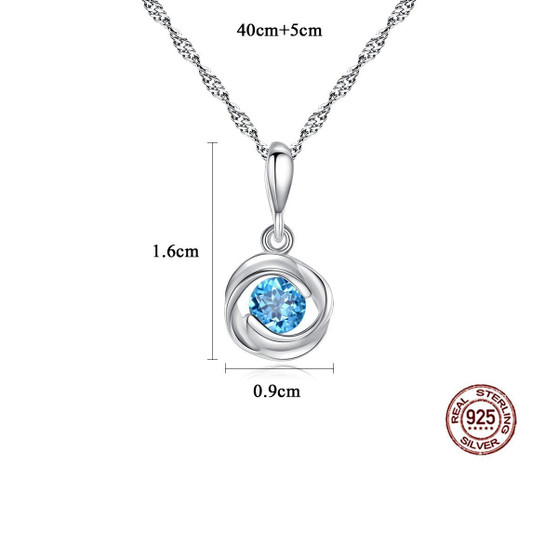 925 Sterling Silver Blue Topaz Pendant Necklace Jewelry
