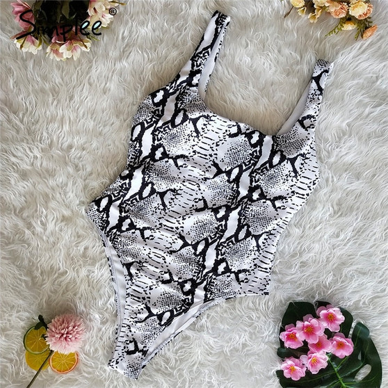 Sexy leopard snake print one piece bodysuit Bikini