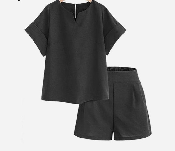 summer two piece set Casual Cotton Tops & Shorts