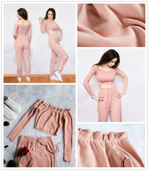 2 Piece Set Top and Pants Casual Woman Set Pink Crop Pants Set