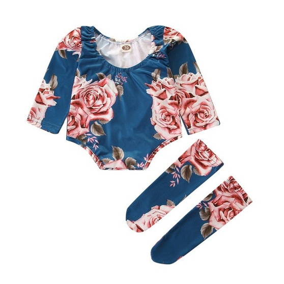 Toddler Baby Girls Flower Print Romper Infant Kids Lovely Casual Jumpsuit+Leg Warmer Outfits Clothes Children Newborn Winter Set