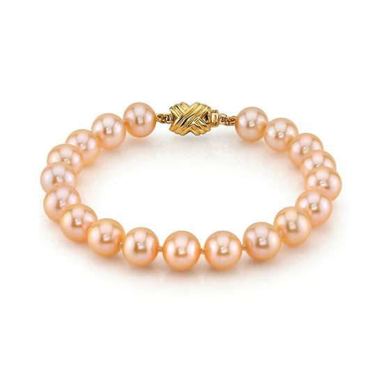 9-10mm Peach Freshwater Pearl Bracelet - AAAA Quality