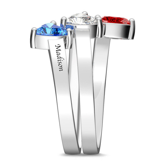 hree Heart Birthstone Promise Ring with Engraving Silver