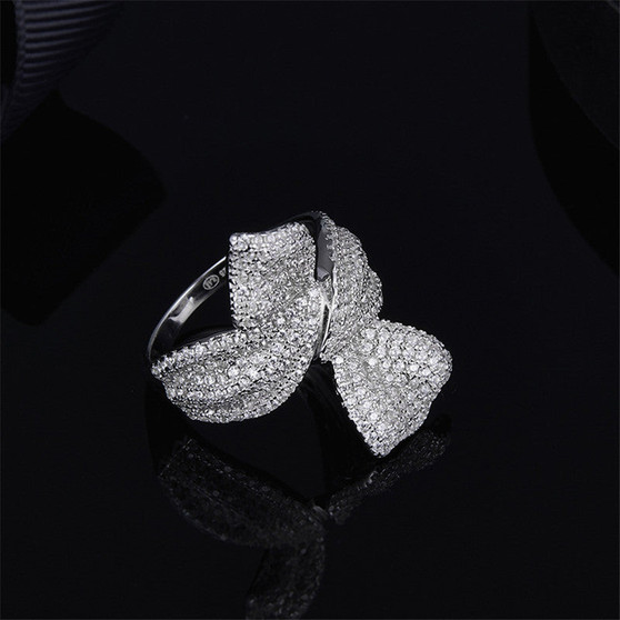 Sterling Silver Created Diamond Bow Ring