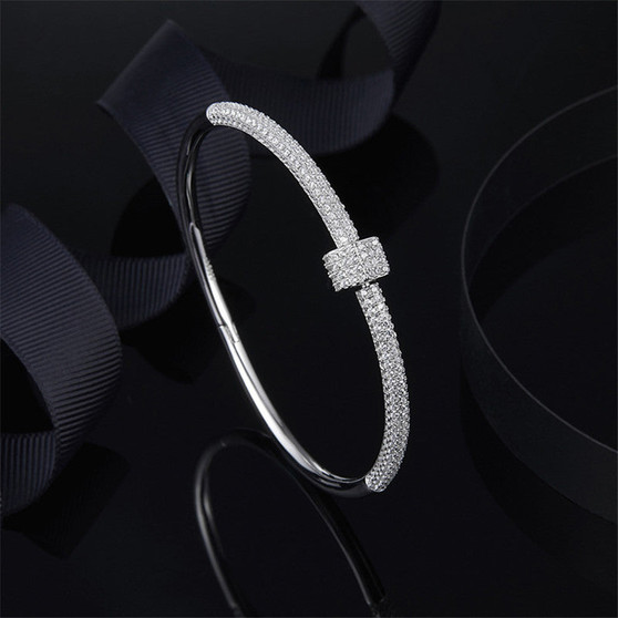 Fashion Drill Screw Geometric Bracelet Sterling Silver Bangle