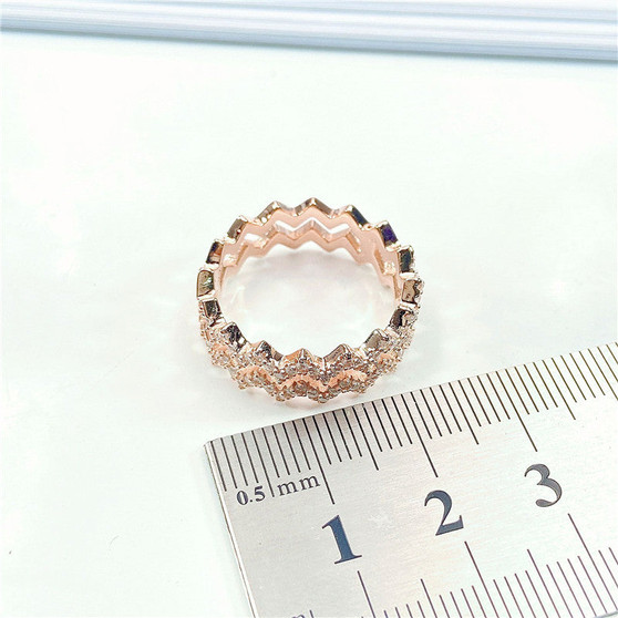 S925 Pure Silver a High-end Micro Inlaid Crystal Diamond Double-layer Z-shaped Wave Ring