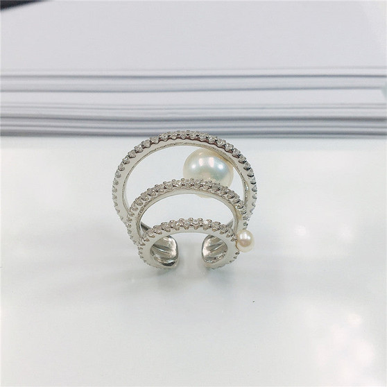 Pearl Created Diamond Sterling Silver Ear Clip