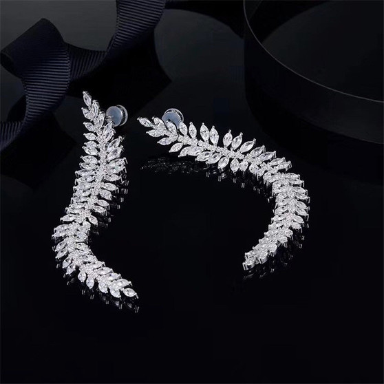 Sterling Silver Created White Diamond Dangle Earrings