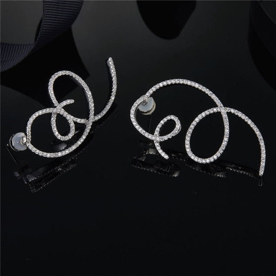 String Design Sterling Silver Created Diamond Pendant Earrings